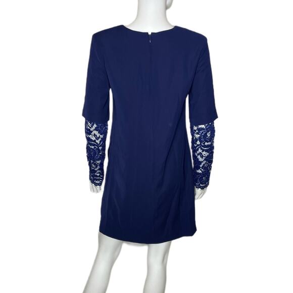 Cynthia Steffe Women's Deep Indigo Long Lace Sleeve Stretch Shift Dress sz 4 - Picture 3 of 4